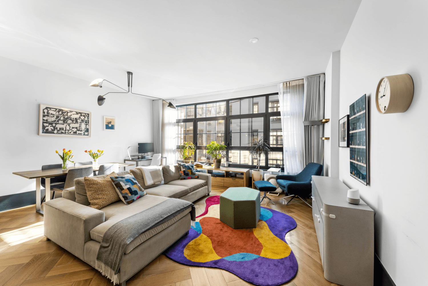 Welcome to 51 Jay Street 4L, an expansive two bedroom, two bathroom loft overlooking a serene, landscaped courtyard in the heart of DUMBO.