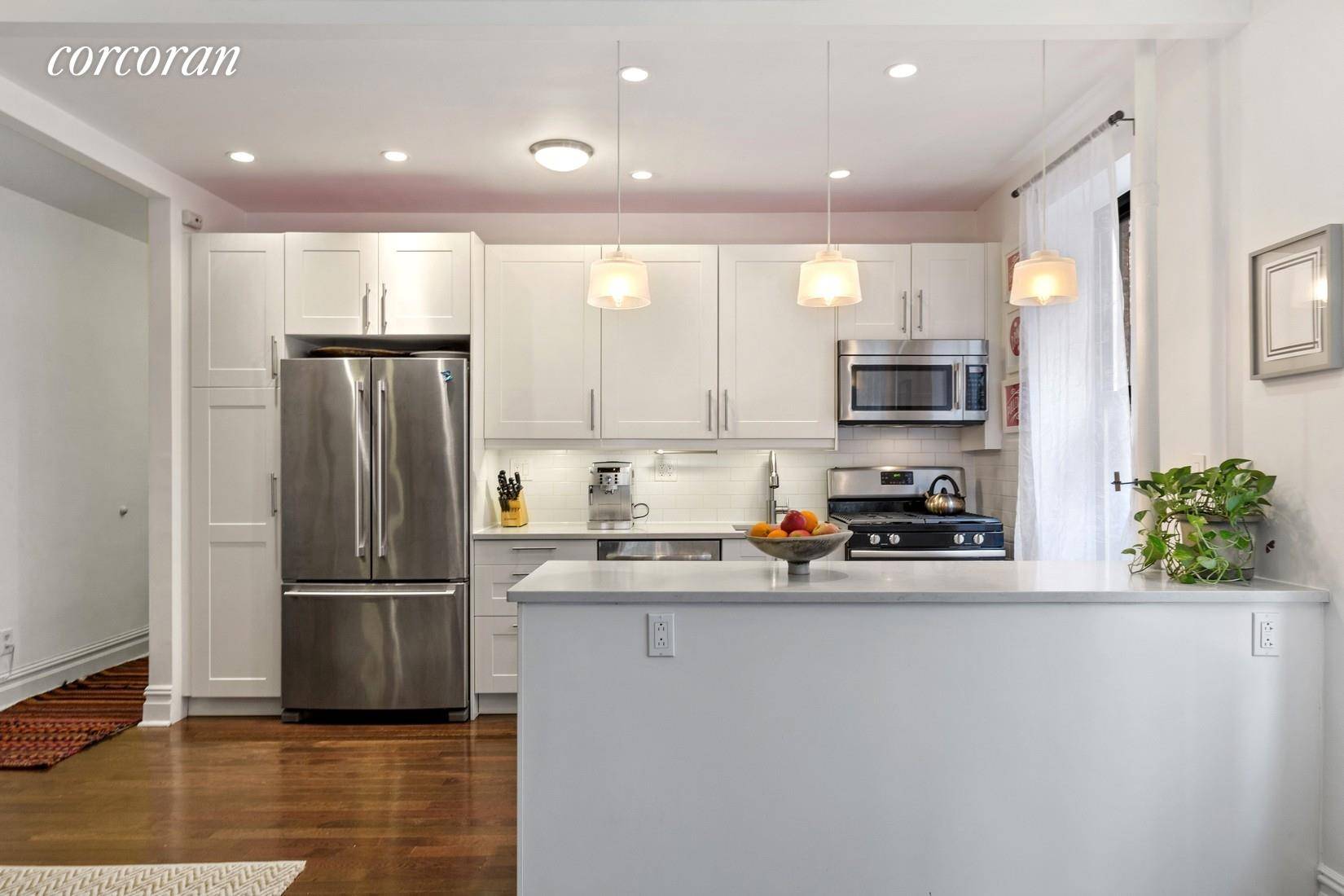This beautifully renovated two bedroom Prospect Heights apartment wastes not an inch of space, with a perfect split bedroom layout, modern design, and pre war charm.