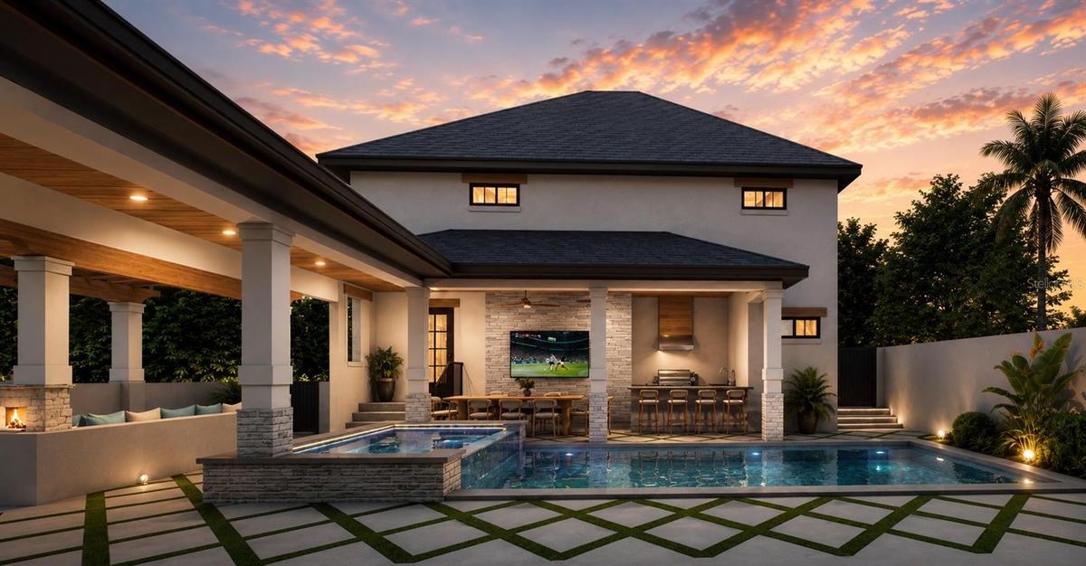 Pool and outdoor kitchen view