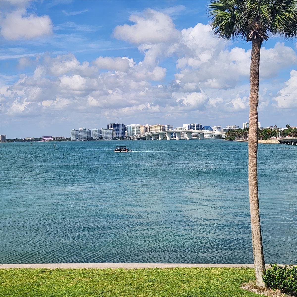 The view from the living room window and lanai, out over Sarasota Bay and the Ringling Causeway