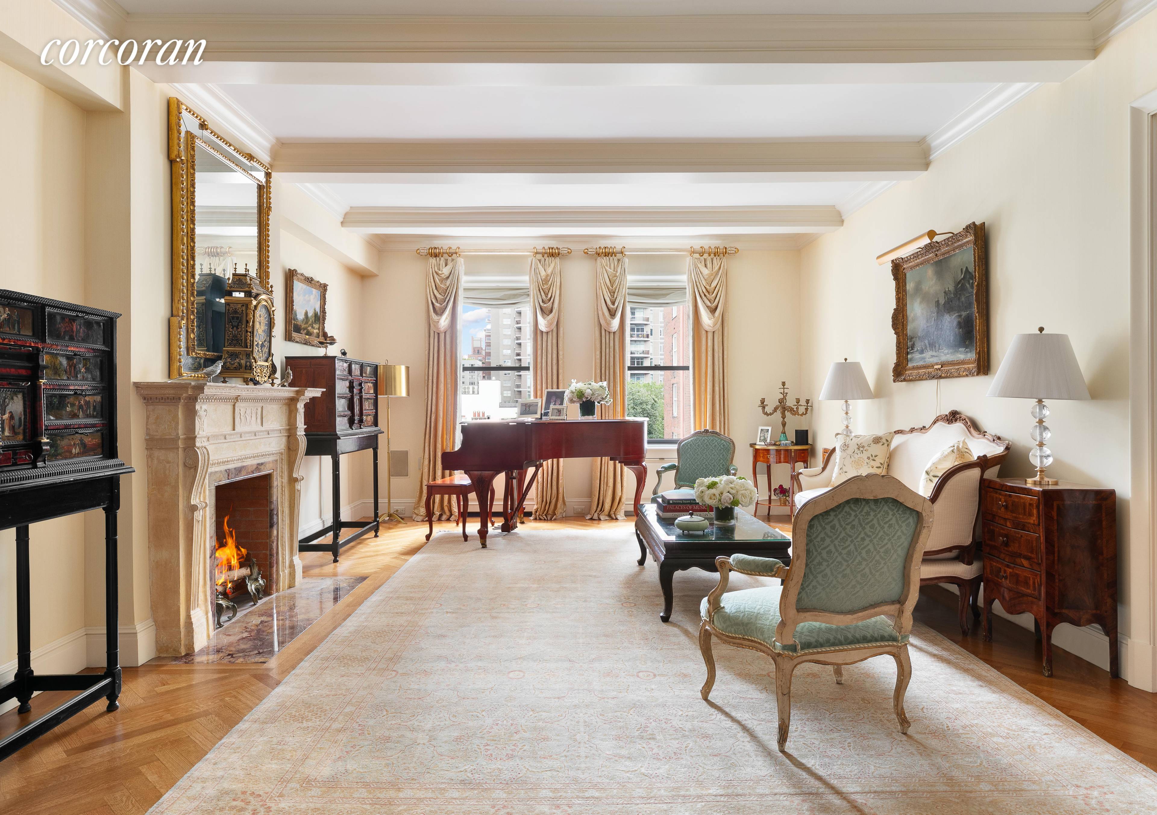 This sun flooded palatial corner thirteen into eleven room prewar residence was completely renovated by AD Top 100 interior designer, Tony Ingrao.