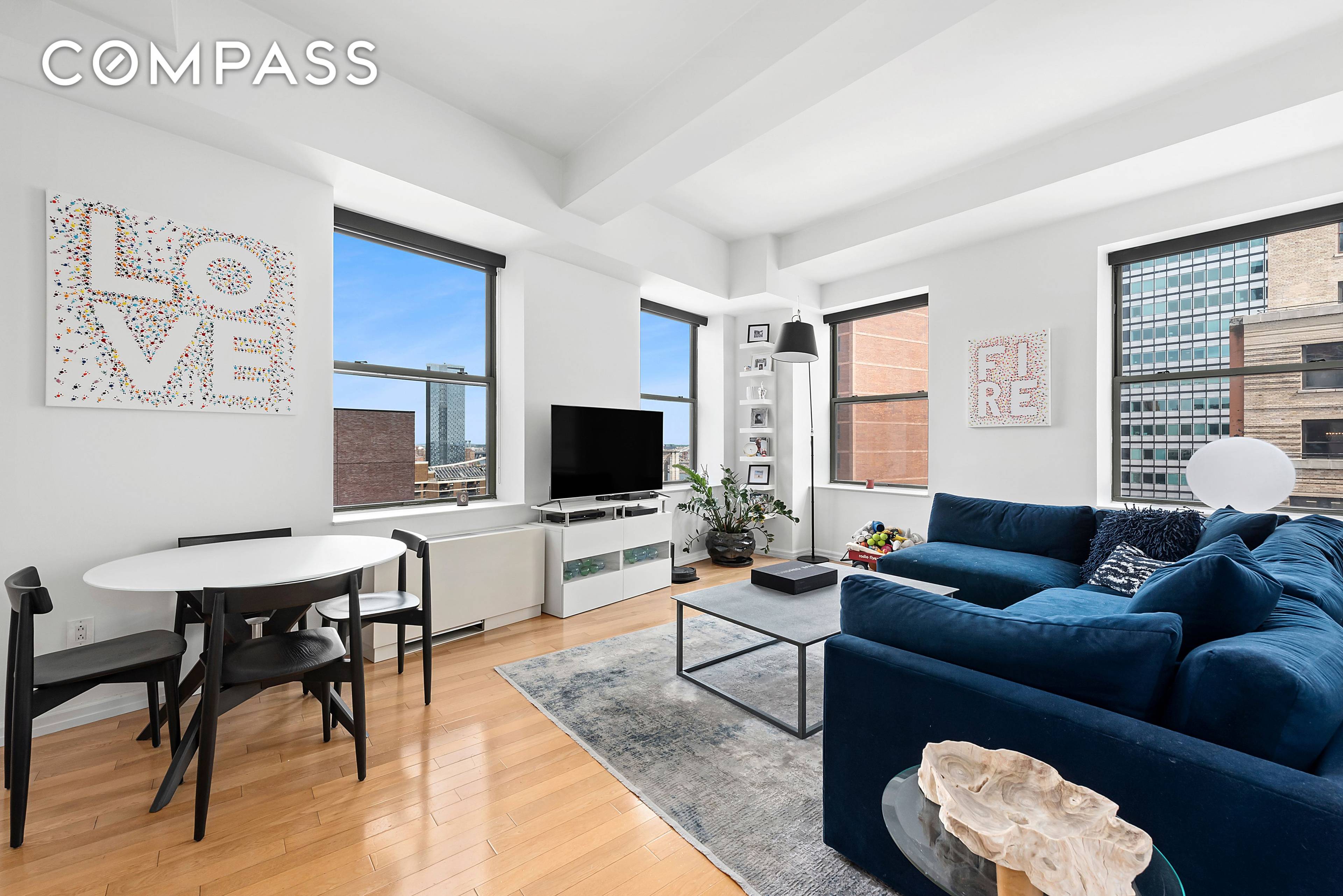 Enjoy this corner oversized one bedroom with spanning views of the Manhattan and Brooklyn bridges.