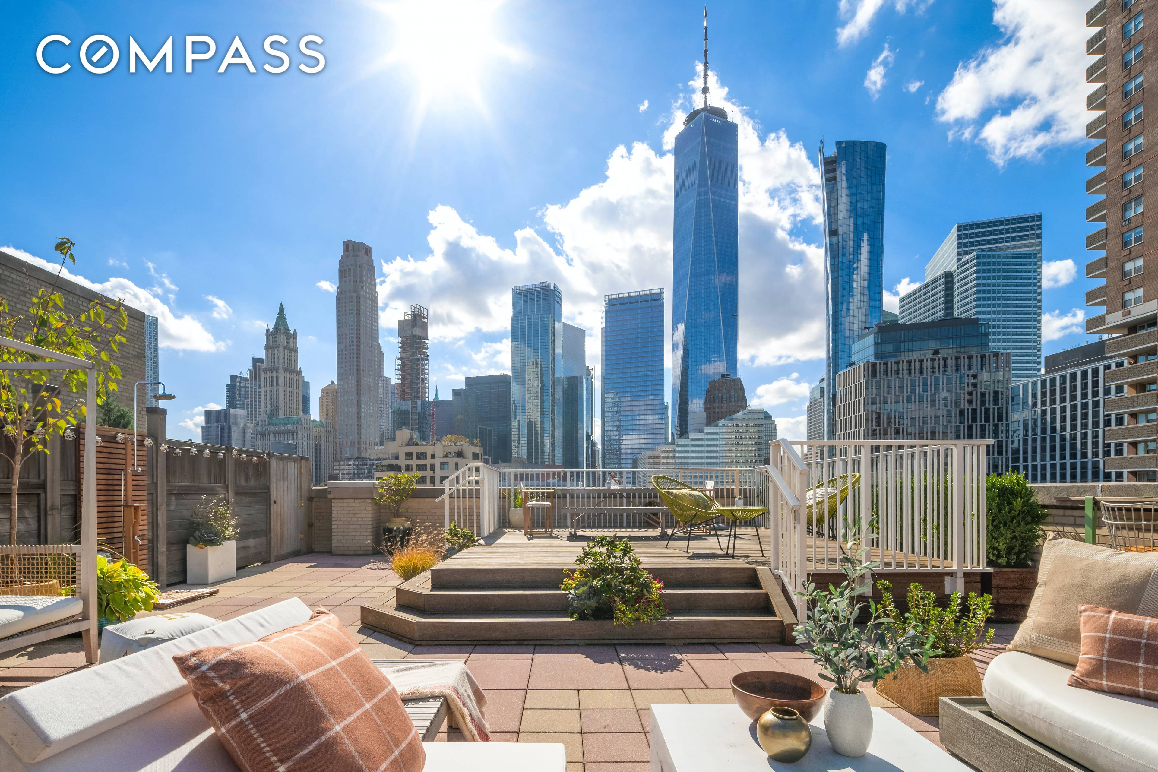 Rare penthouse with a 1, 200 square foot private rooftop terrace overlooking the Hudson River and located in the heart of TriBeCa West.