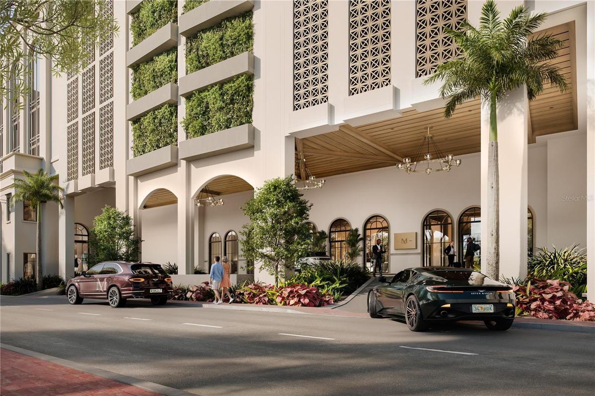 Gracious porte-cochere arrival offering both valet service and convenient self-parking.