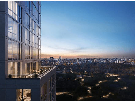 This Park Ave 2 bedroom with South and West facing views features 9' ceilings, floor to ceiling windows and 5 1 2 wide plank white oak flooring throughout.