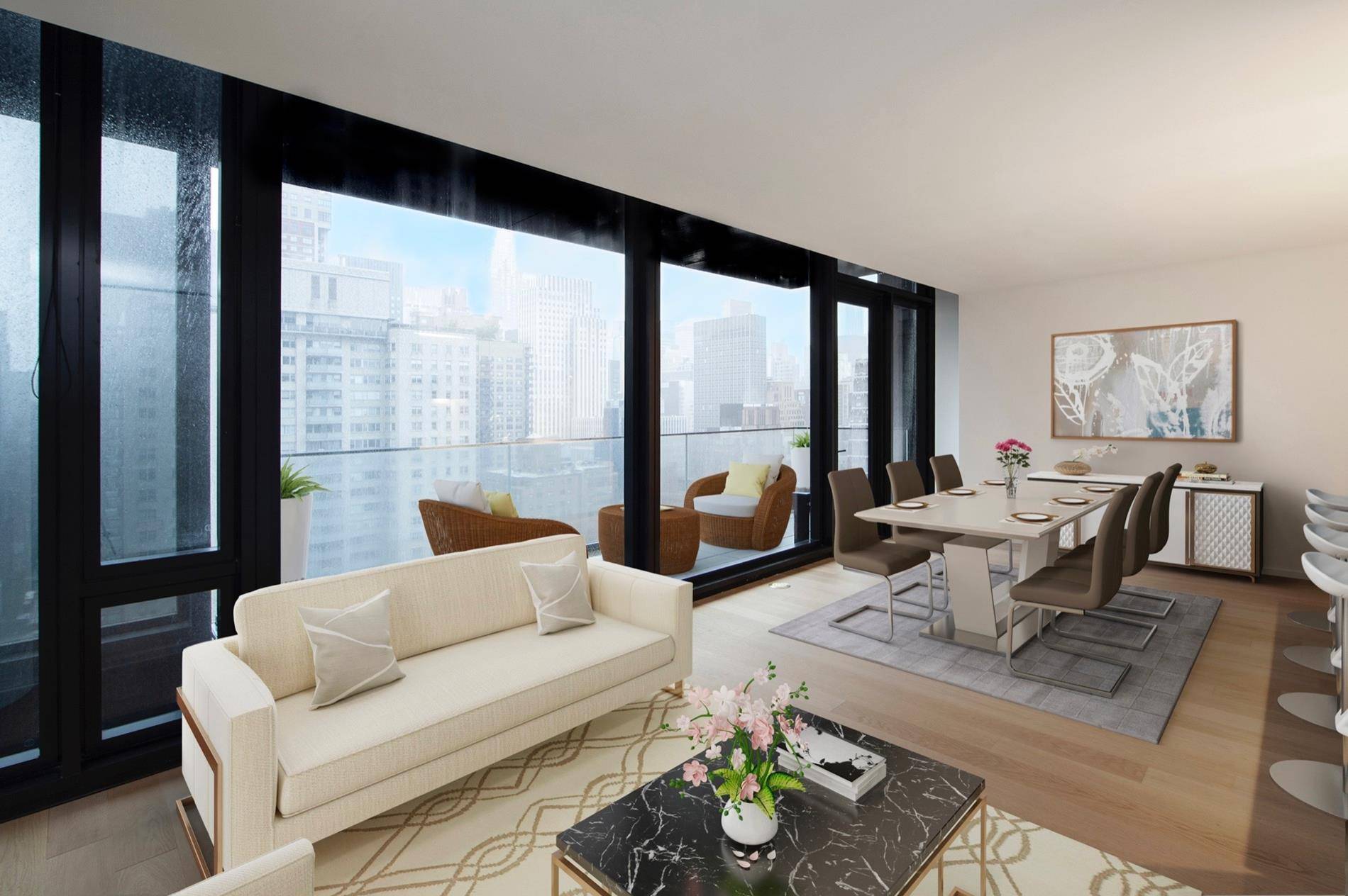 Enormous Corner Three Bedroom, Two Full Bathroom Featuring a LARGE Private Balcony and Sweeping Views of Manhattan !