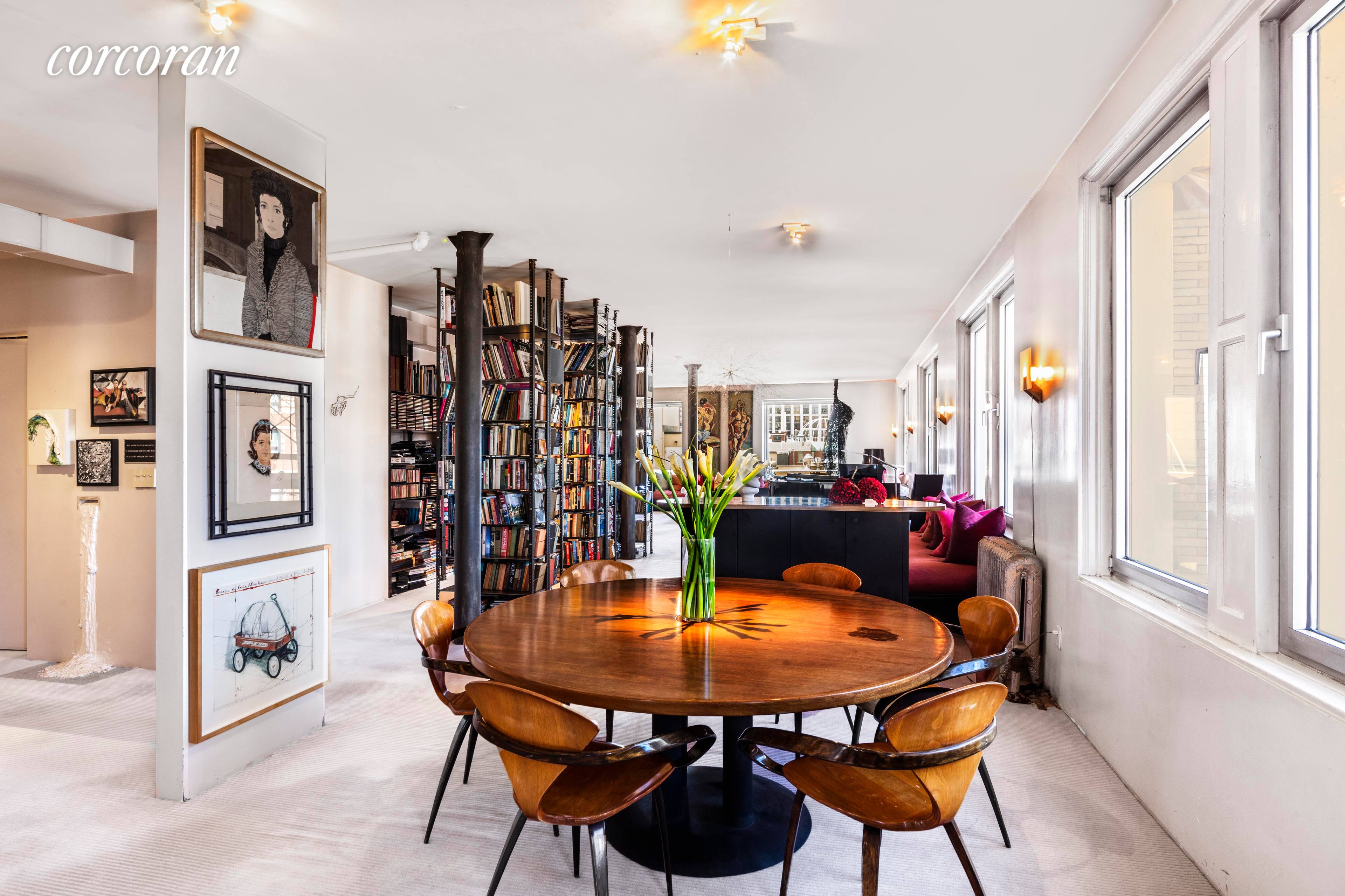 Dramatic and Sprawling full floor loft designed by Kevin Walz, 90 West Broadway is the epitome of Tribeca chic living !
