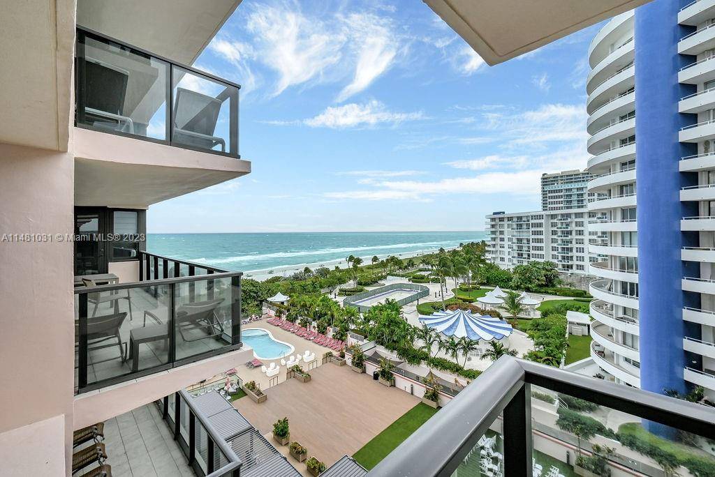 South side unit with 9th floor ocean view, Biscayne Bay and Indian Creek views, 2 bedrooms, 2 bathrooms, open balcony, 960 Sq.