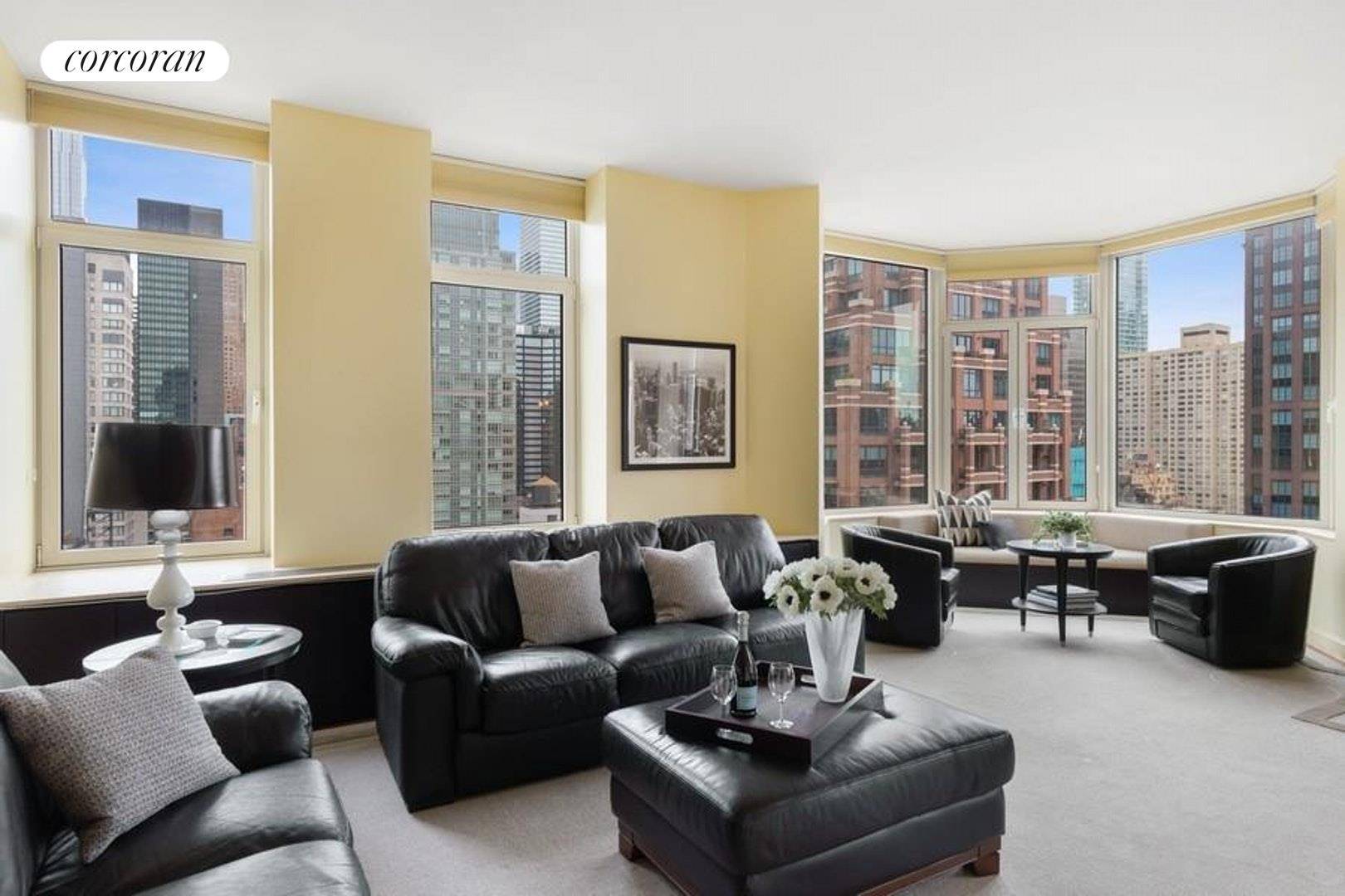This uniquely appointed, super large, two bedroom, two bath condo spans 1812 SF and showcases wonderful Western views of the Manhattan skyline.