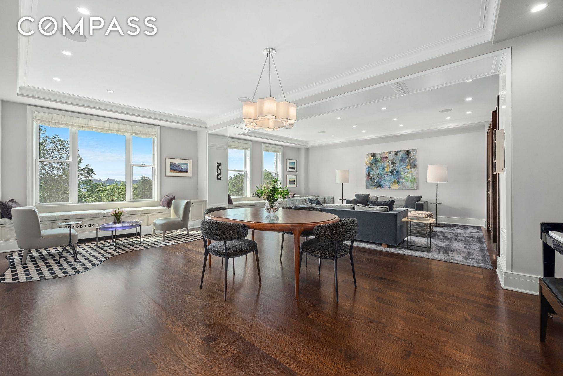 Welcome to this flawlessly designed two bedroom, two and a half bathroom home with north, south, east, and west exposures in one of the most desired cooperatives on Riverside Drive.