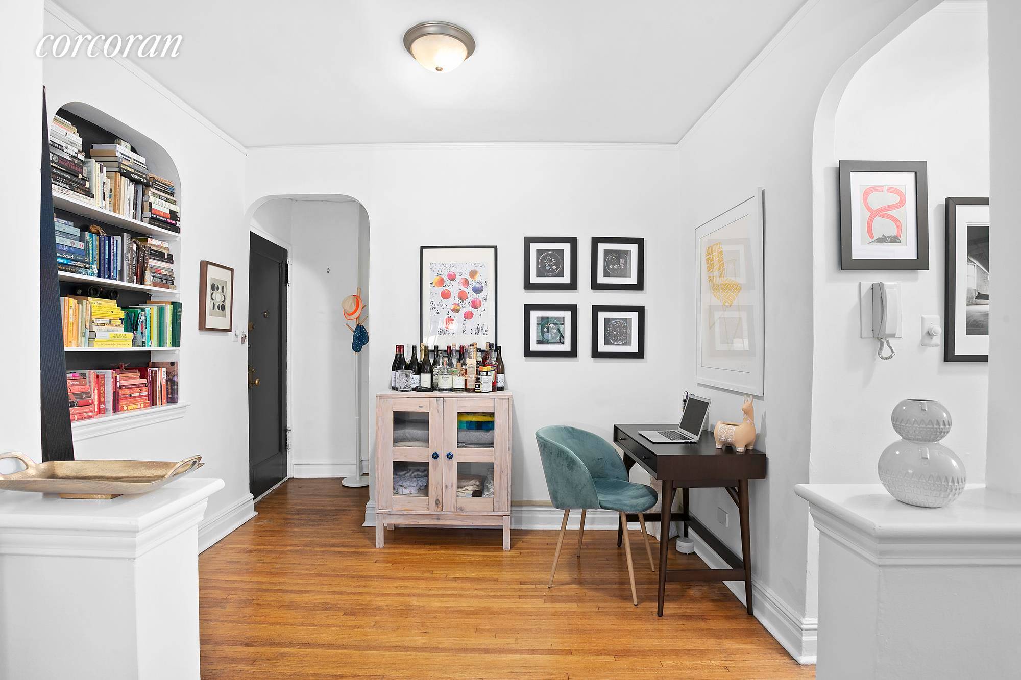 Let's cut to the chase ! Flexible layout Oversized living room Foyer home office Side room for nursery or dressing Charming pre war detail Sunny amp ; pin drop quiet ...
