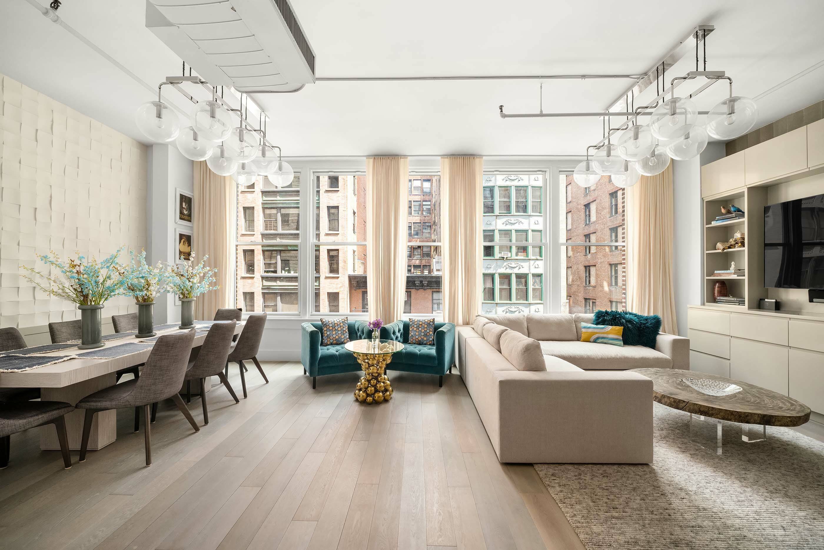 A stunning designer full floor loft nestled less than two blocks from Union Square, this 3 bedroom, 3 bathroom floor through apartment is a paradigm of contemporary Flatiron luxury.