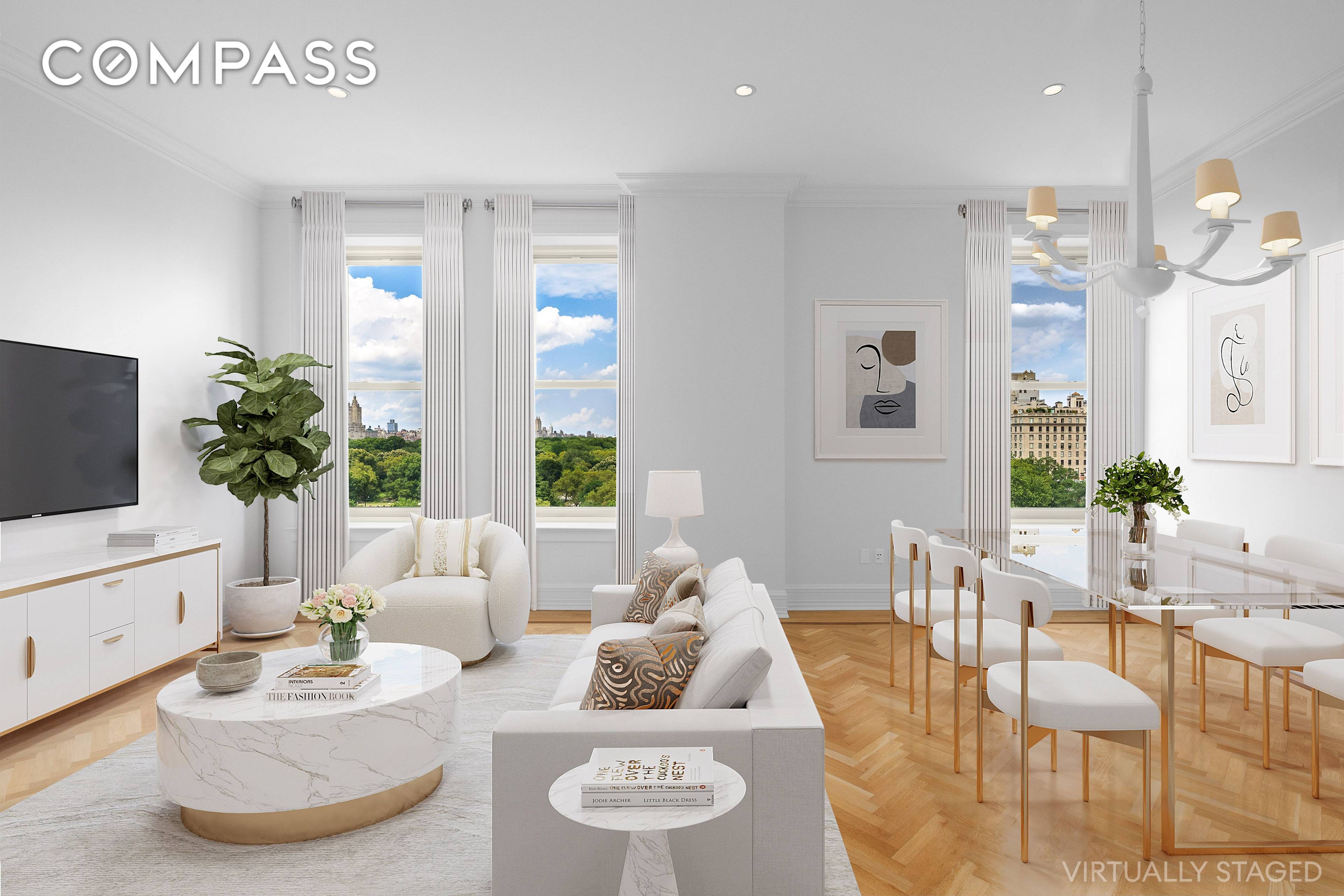 Residence 905 at the iconic Plaza private residences offers stunning views overlooking Central Park through its four oversized windows.
