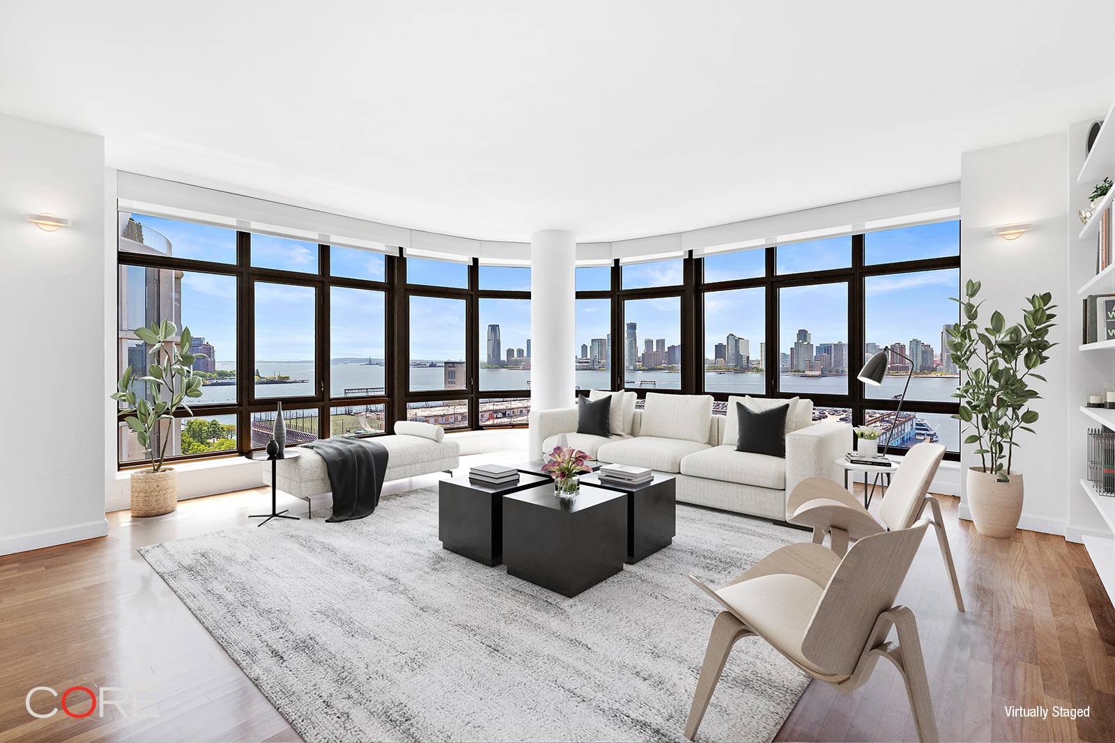 Enjoy spectacular sunset views overlooking the Hudson River from this stunning three bedroom, three and a half bath corner residence in the heart of the West Village.