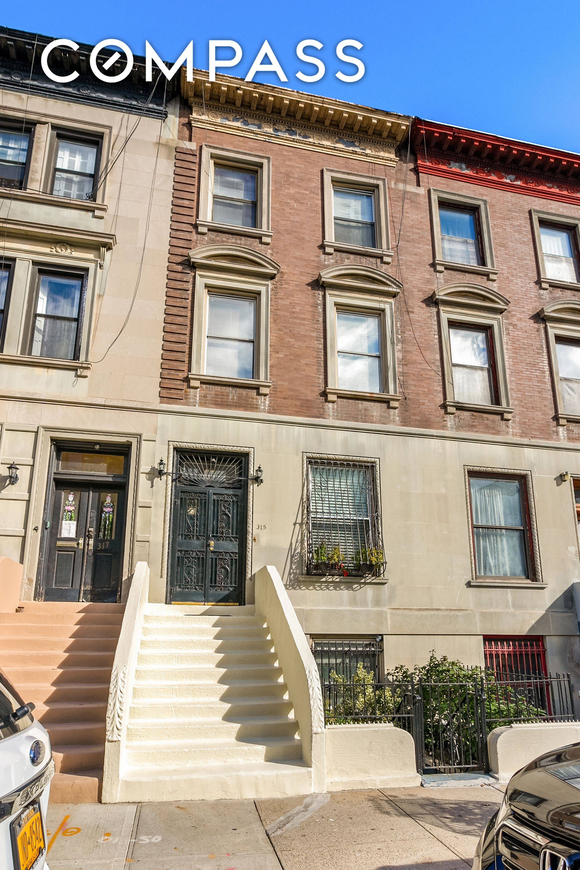 Brownstone, on tree lined street in Central Harlem ; This 1899 renaissance style brownstone has high ceilings, hardwood floors, exposed brick, stain glass arched windows and original wood details.