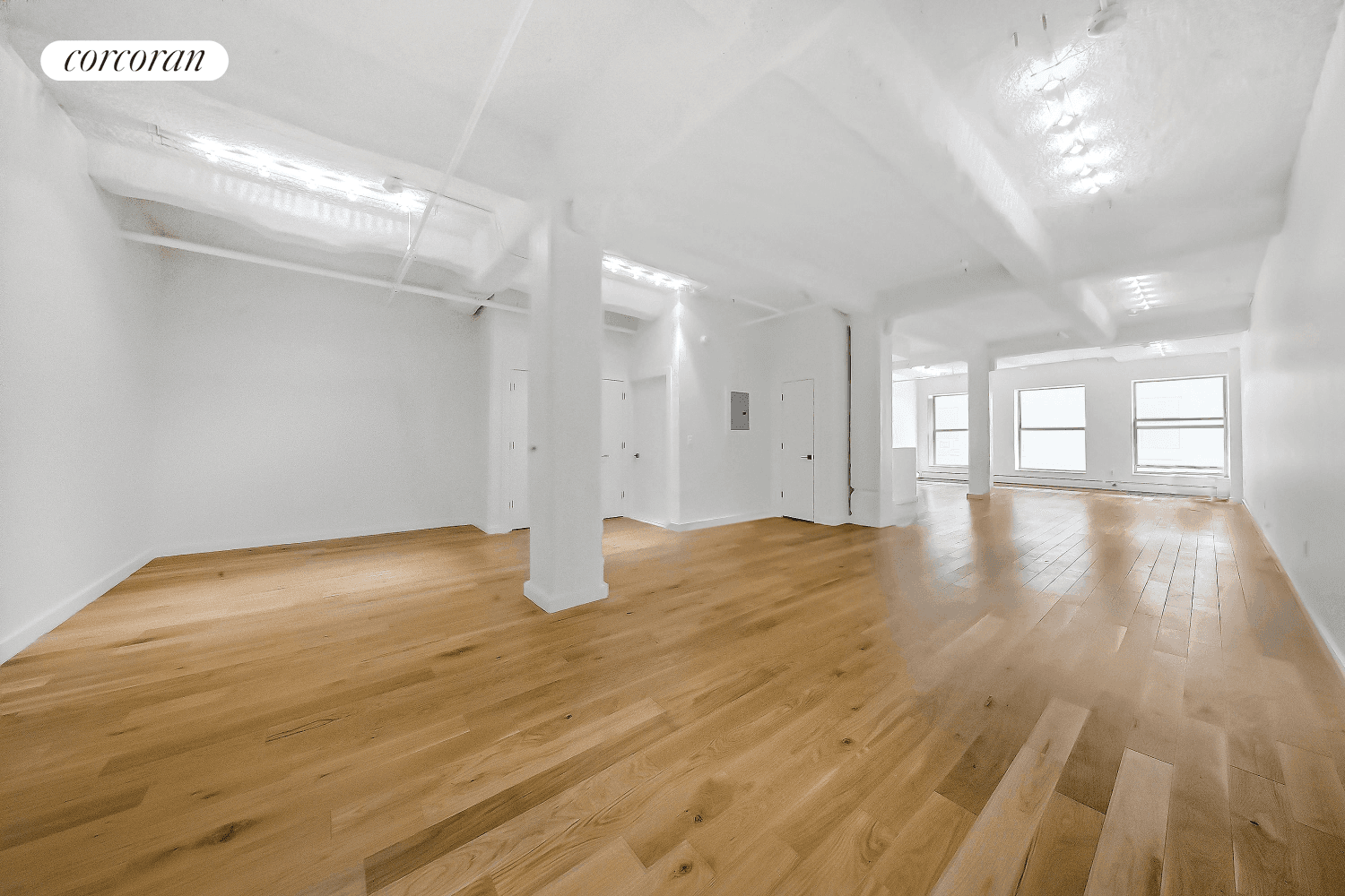 This spacious and super sunny Gallery Loft with open view of Downtown Brooklyn and Fort Greene Park has an eat in kitchen, high ceilings and extra large windows.