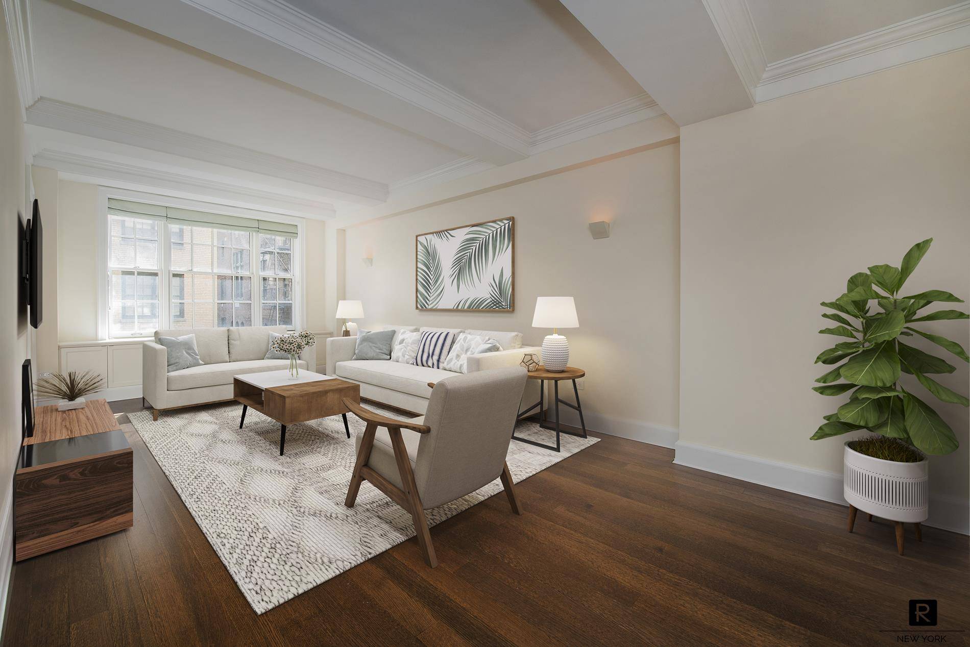 Quiet and elegantly renovated One Bedroom Condo facing east with views of the building's courtyard.