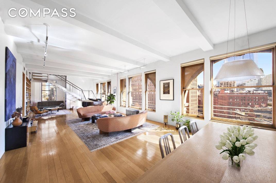 LOCATED IN PRIME TRIBECA IS A ONE OF A KIND PENTHOUSE OFFERING AN ABUNDANCE OF LIGHT FROM 4 EXPOSURES, 11' CEILINGS, AND EXPANSIVE, OPEN CITY VIEWS.