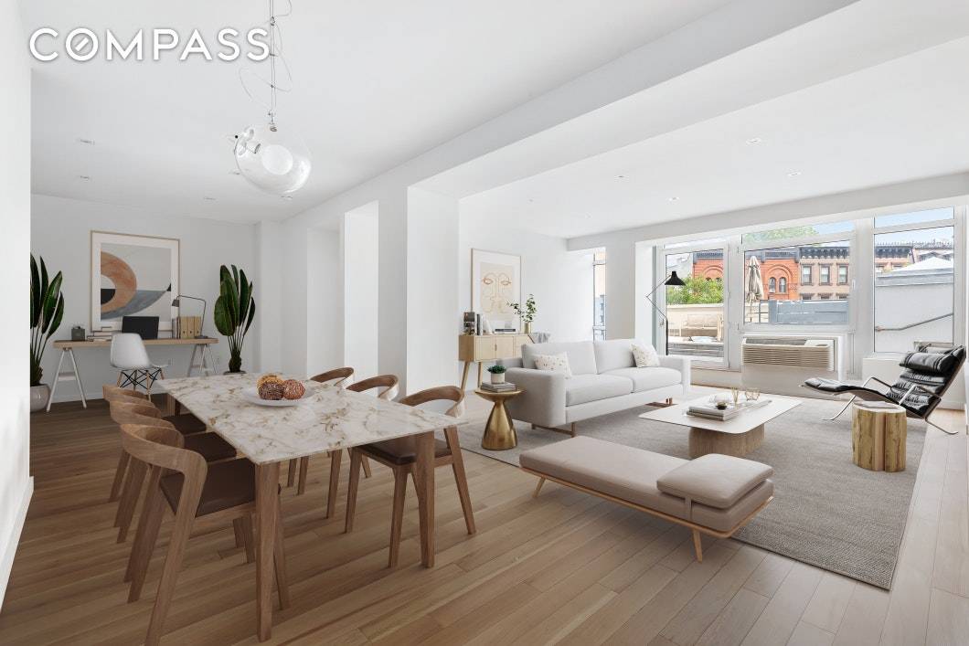 Welcome to 145 Park Pl, 3F, a spacious, sun drenched 2 bed 2 bath apartment with an open floorplan and sprawling private terrace in the heart of Park Slope.