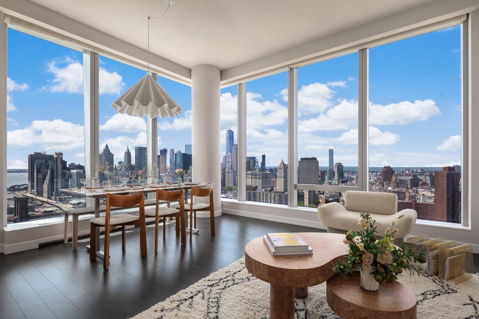 This spacious corner residence faces North West and South West, with NY Harbor views and expansive City Skyline.