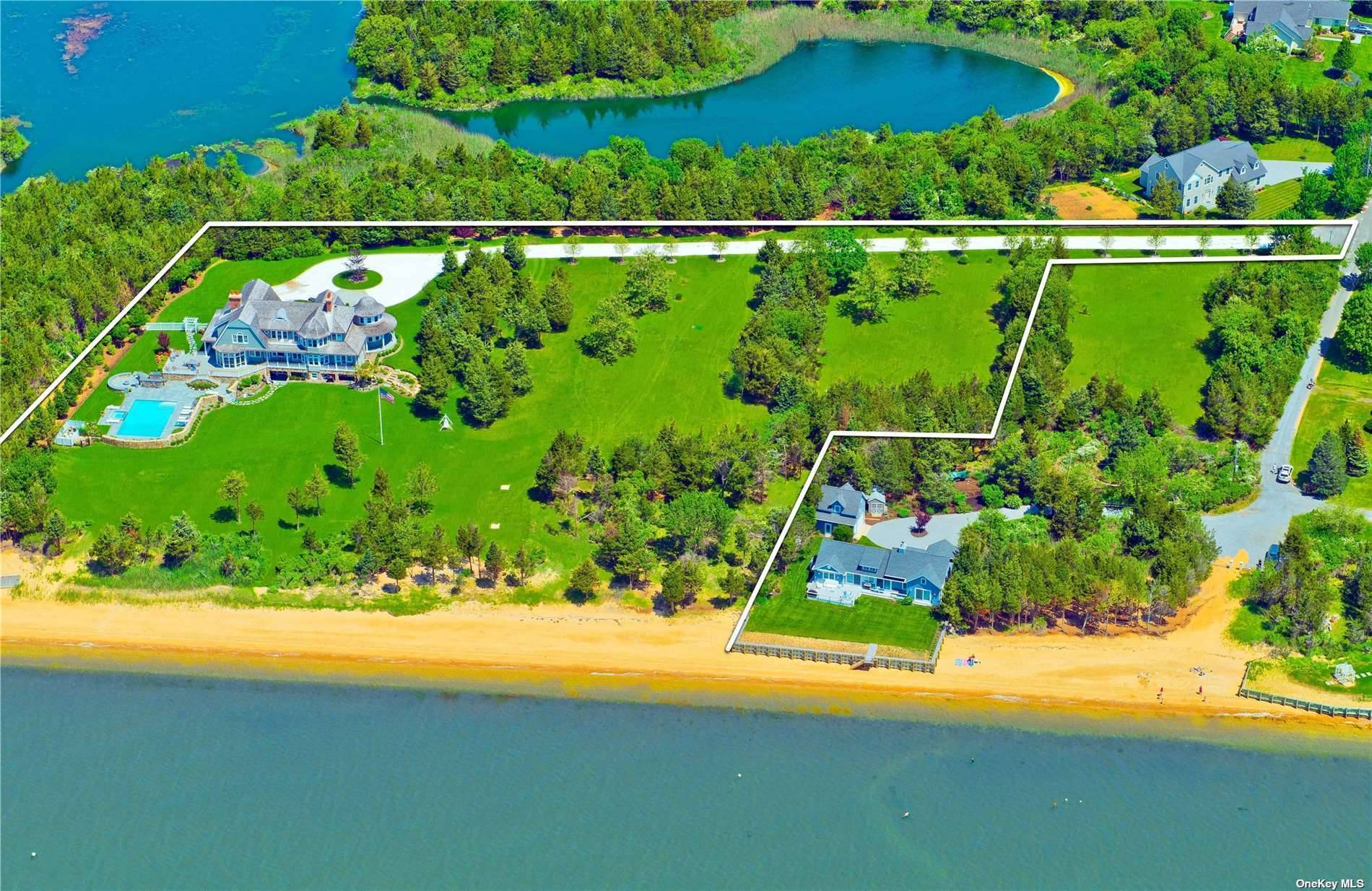 The Esplanade, A private estate surrounded by water amp ; preserved land comprised of 3 separate Bayfront lots totaling shy 5 acres amp ; 400' of sandy beach, fronting Peconic ...