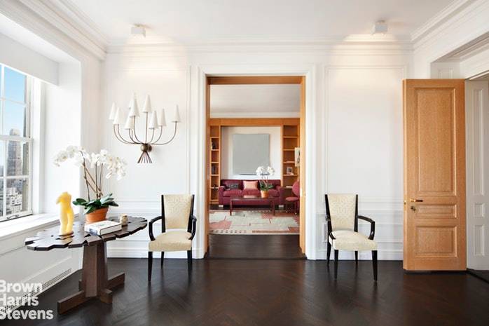 This spectacular high floor aerie is situated high atop the prestigious Pierre Hotel on Fifth Avenue.