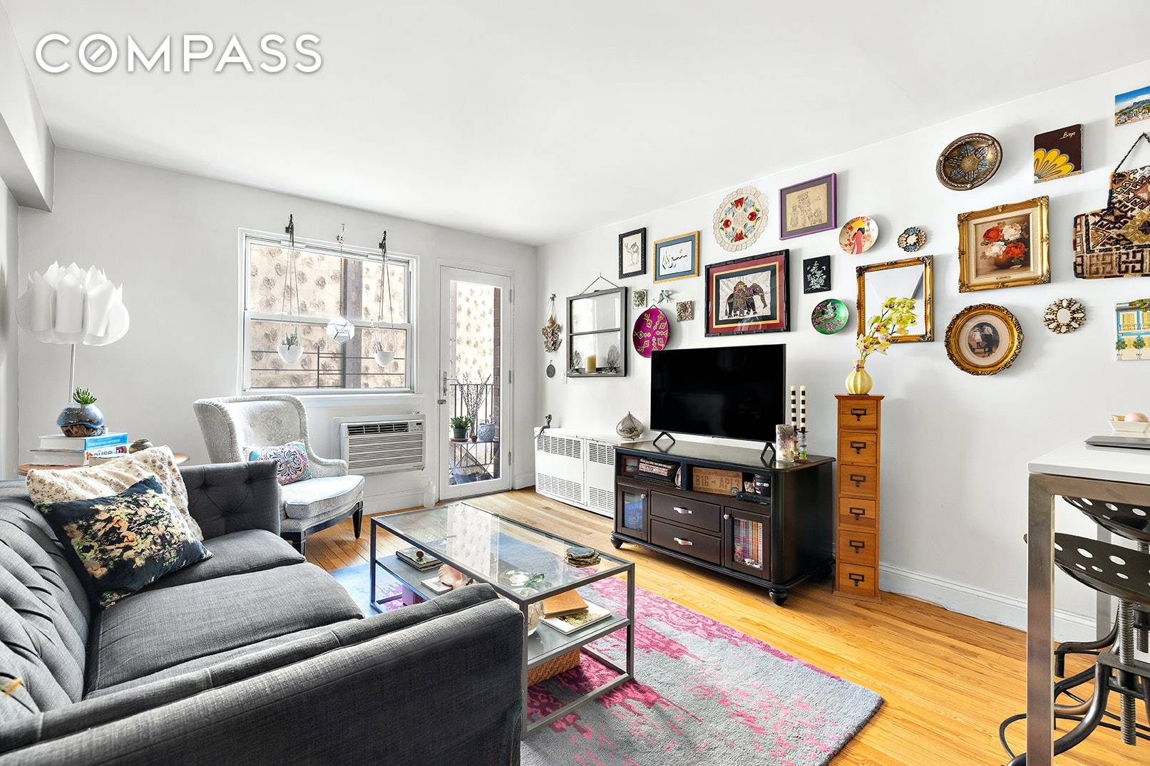 Just one block from Washington Square Park, this distinct loft like layout contains three levels of living, all joined via a spiral iron rail staircase.