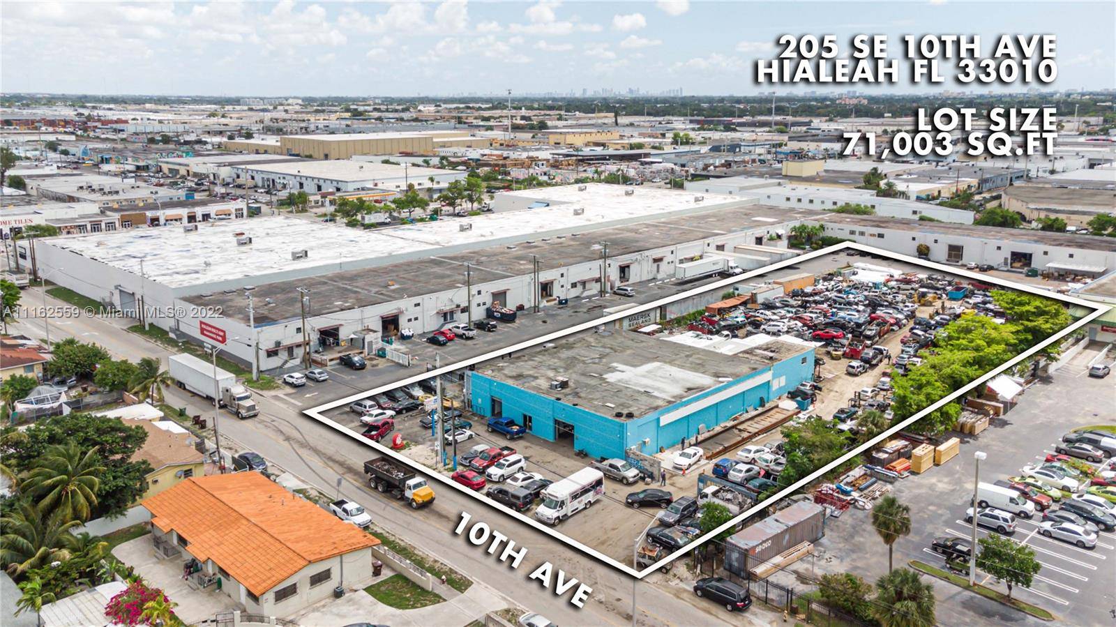 One story industrial warehouse large land located in the heart of Hialeah, Florida.