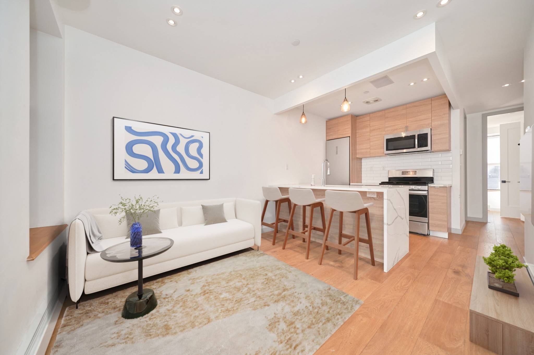 FFEATURES Fully equipped open kitchen with stainless appliances, dishwasher amp ; microwave Primary bedroom features a private en suite bathroom Generously sized bedrooms with exposed brick and large closets Beautifully ...