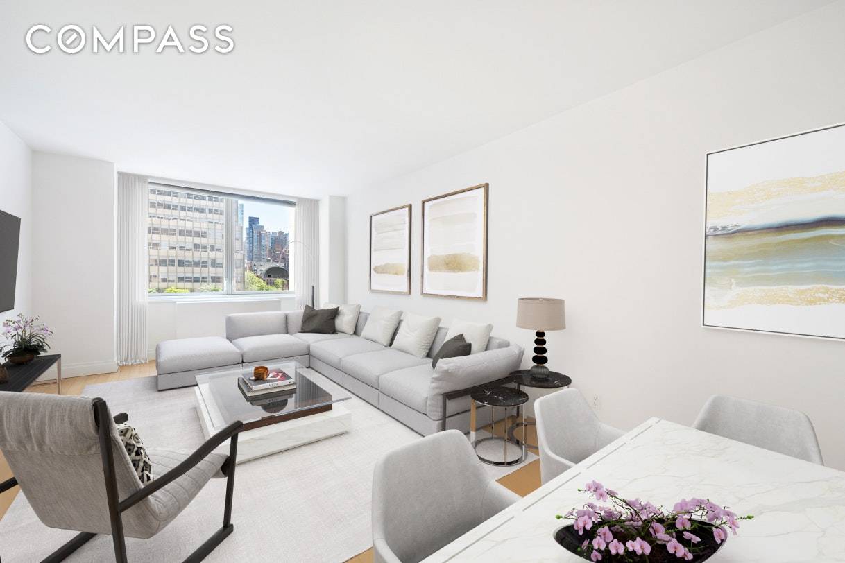 This north facing one bedroom, one bath home features sunny city views and a central Midtown location between Second and Third Avenues.