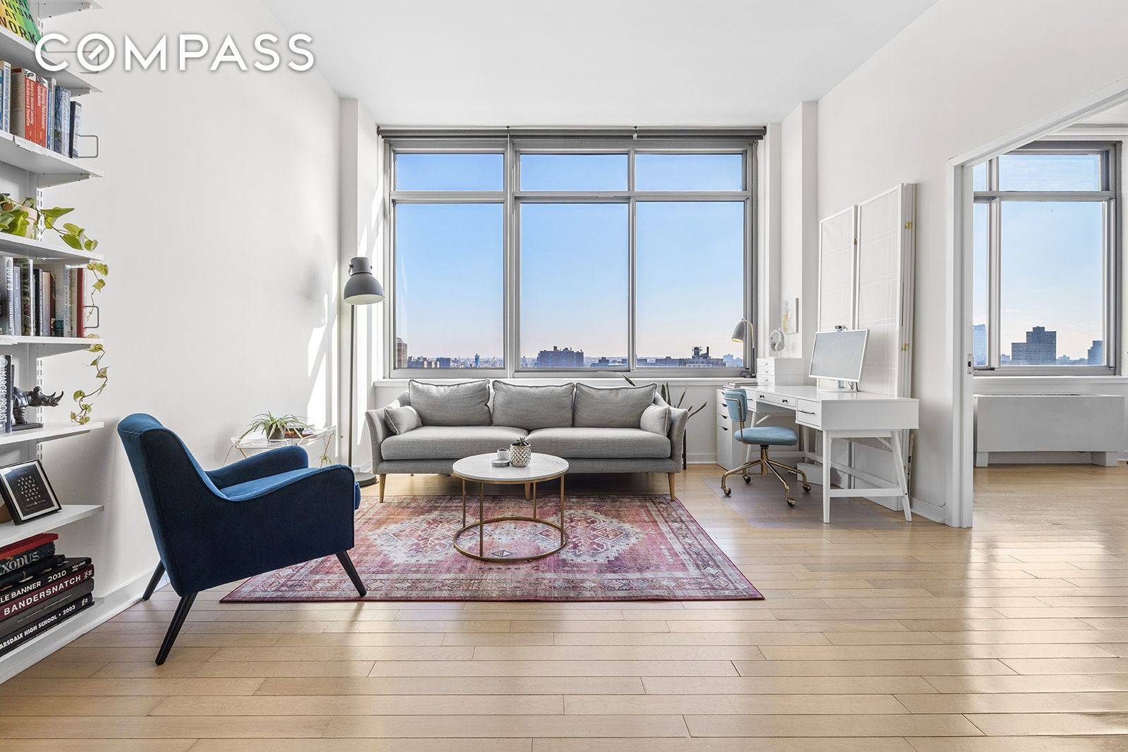 Views and sky abound in this sunny, high floor 2 bed 2 bath in prime Fort Greene.