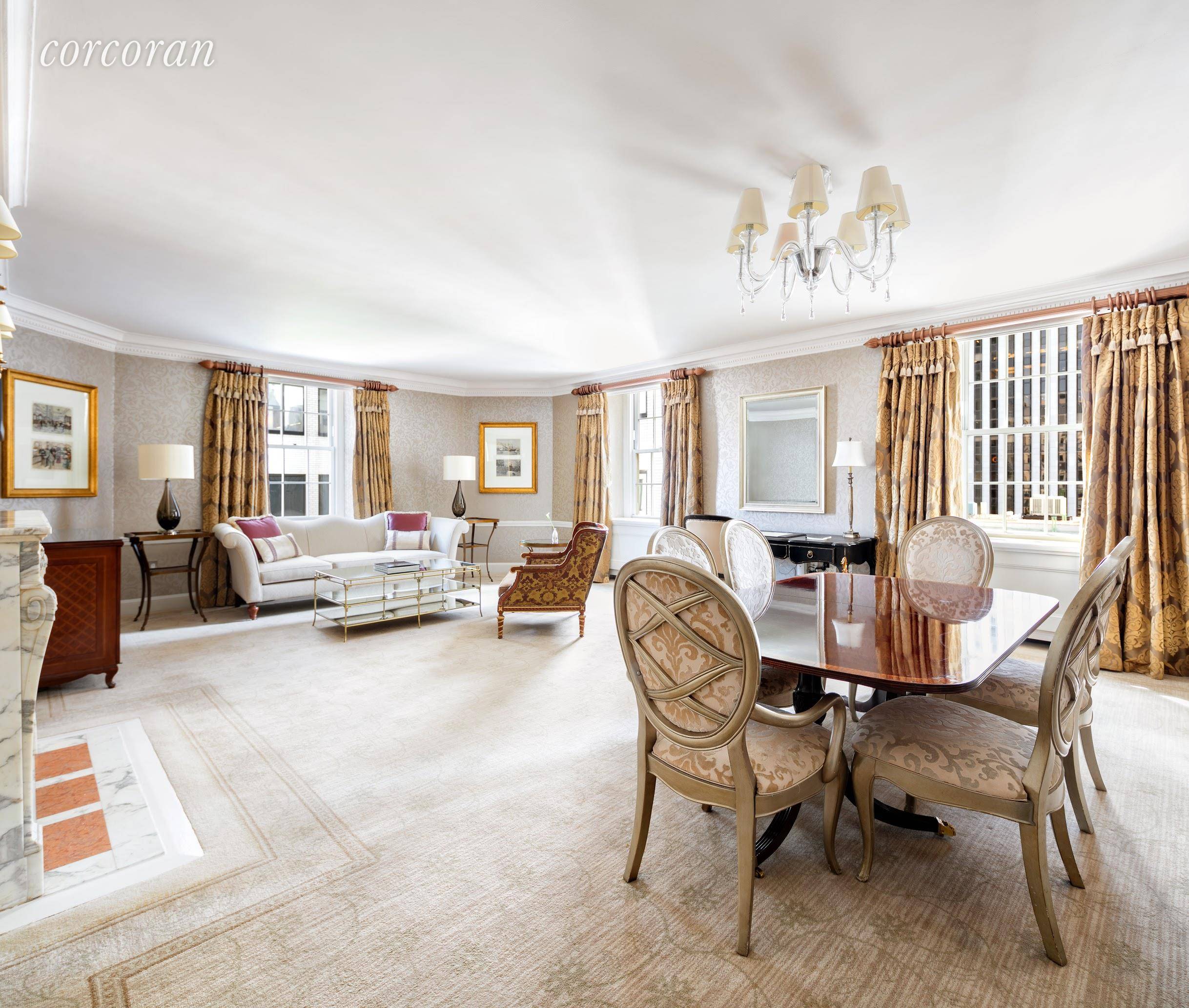 Set on the 17th floor of The Pierre, this luxurious corner residence features open views of the Upper East Side.