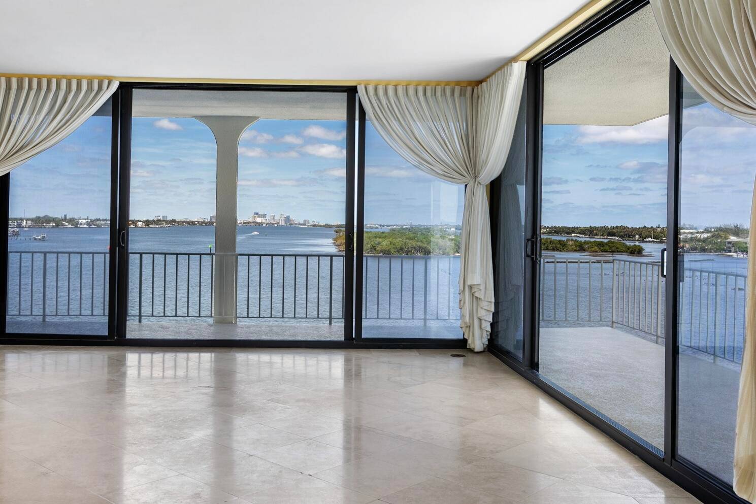 Incredible opportunity to purchase this elegantly situated bright 5th floor Two Bedroom, Two Bath Premiere Penthouse offering stunning wide intracoastal views from the desirable Boutique Tower Vallandry Condominium !