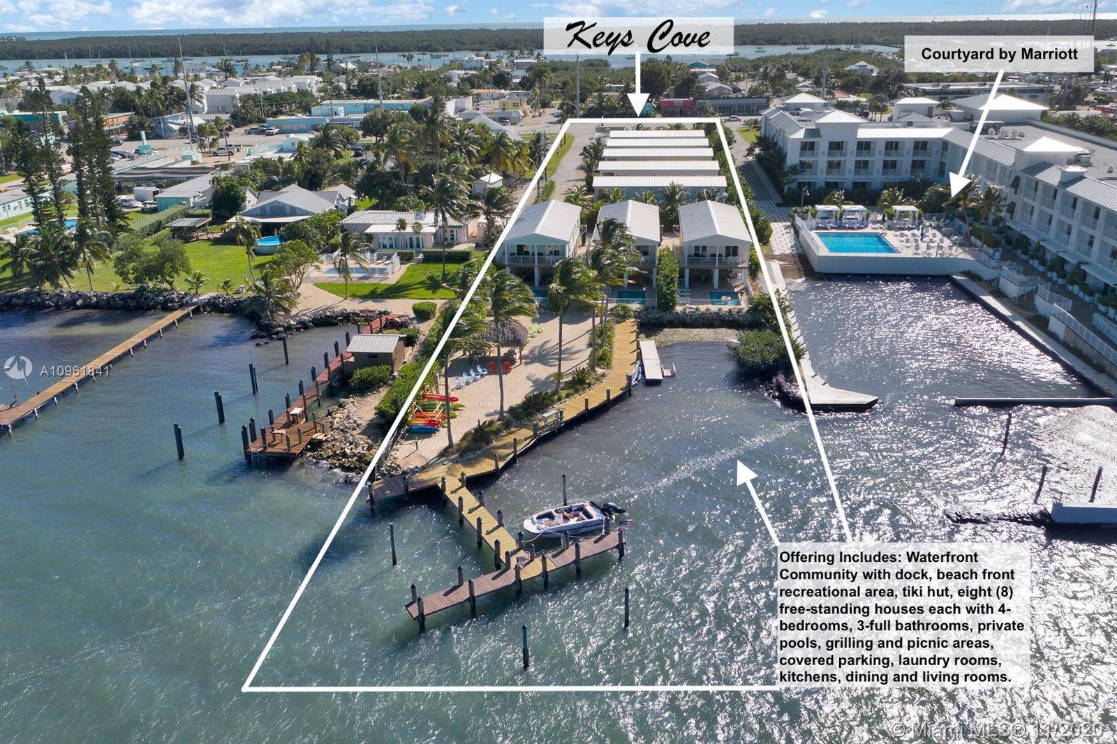Private turnkey waterfront rental community comprised of eight single family houses, each with four 4 bedrooms and three 3 full bathrooms built to current windstorm standards.