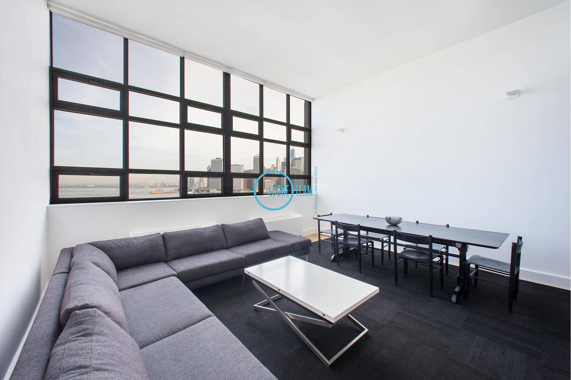 Available FURNISHED or UNFURNISHEDAmazing OPEN Water and Manhattan Views from this gorgeous large loft studio with a separate den sleeping area, soaring 13ft ceilings on the 10th floor.