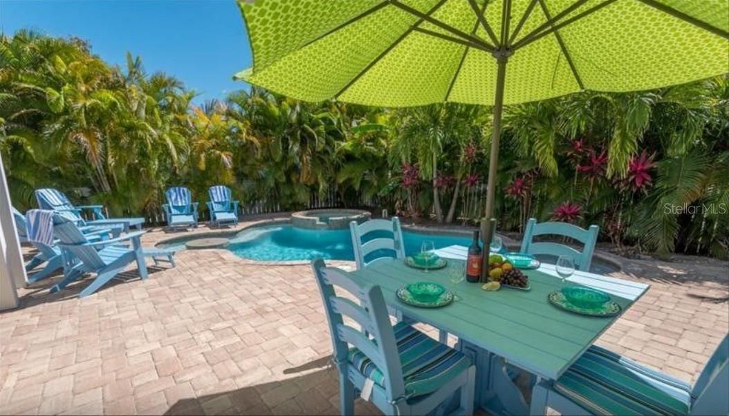 Pool with poolside seating