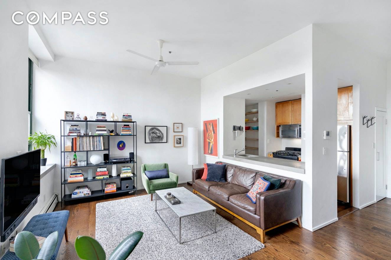 This gorgeous one bedroom, one bath classic loft is located on the top floor of a converted factory in Clinton Hill.