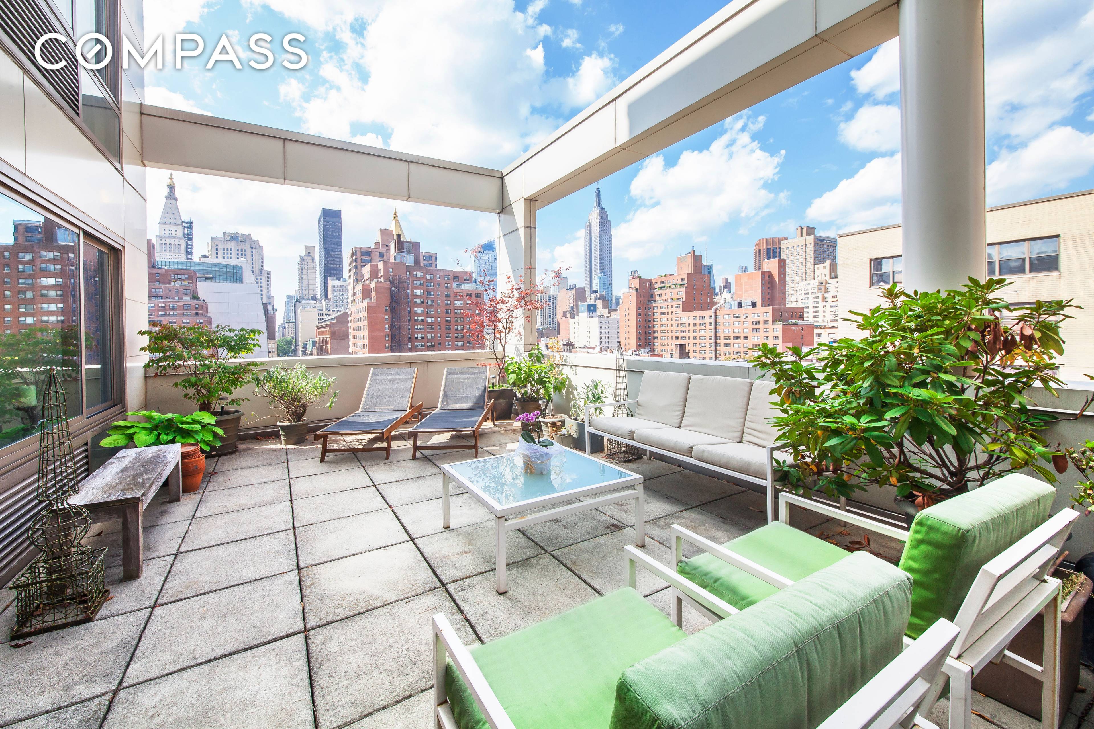 Stunning corner unit 1 bedroom with enormous private terrace boasting direct Empire State Building and cityscape views.