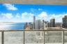 Glass railings have protective film due to construction work.