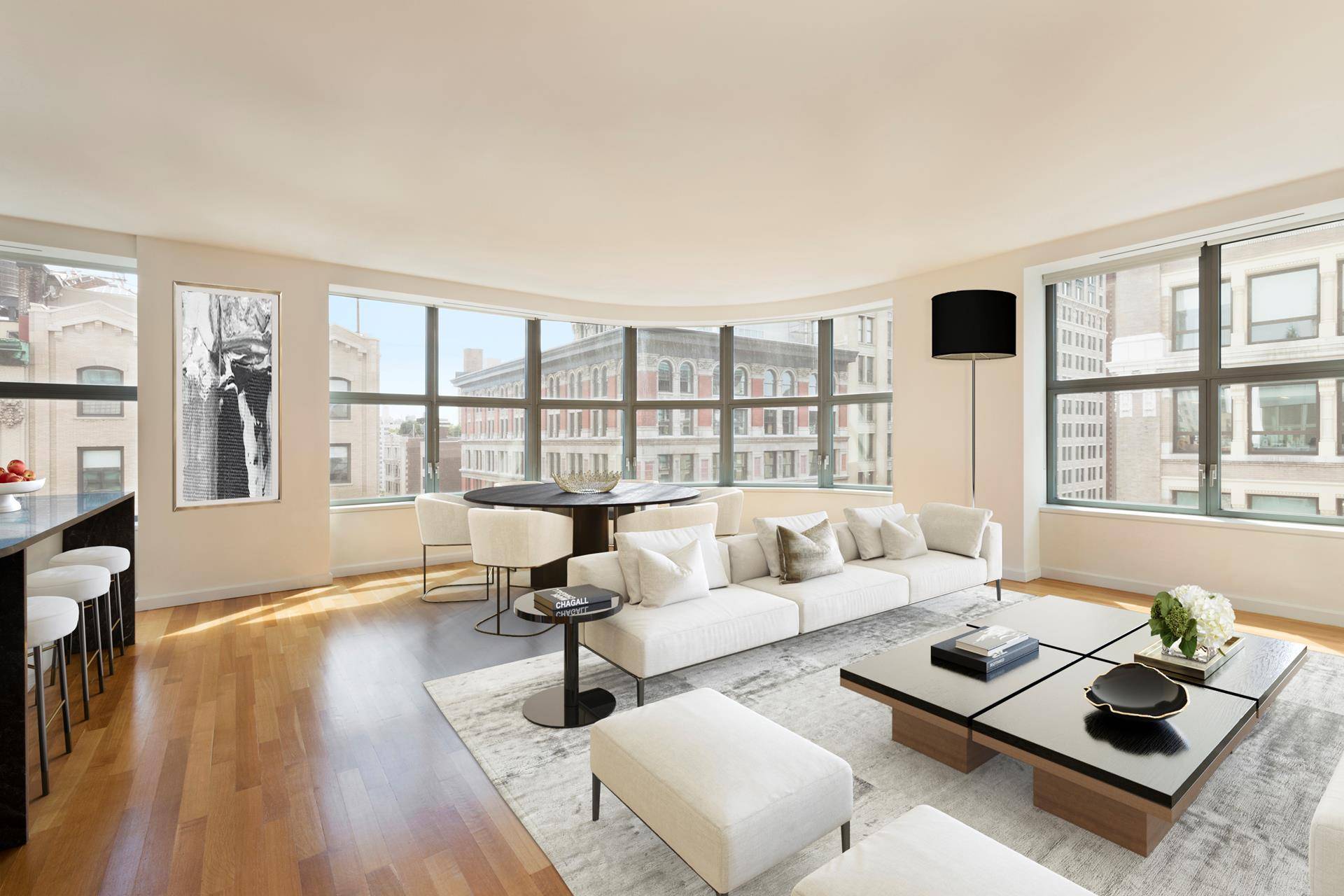 Residence 14AThis stunning 2 Bedroom, 2 Bathroom home boasts hardwood floors throughout with a sun drenched, southeast facing view from a curved collective wall of windows overlooking fabulous Park Avenue.