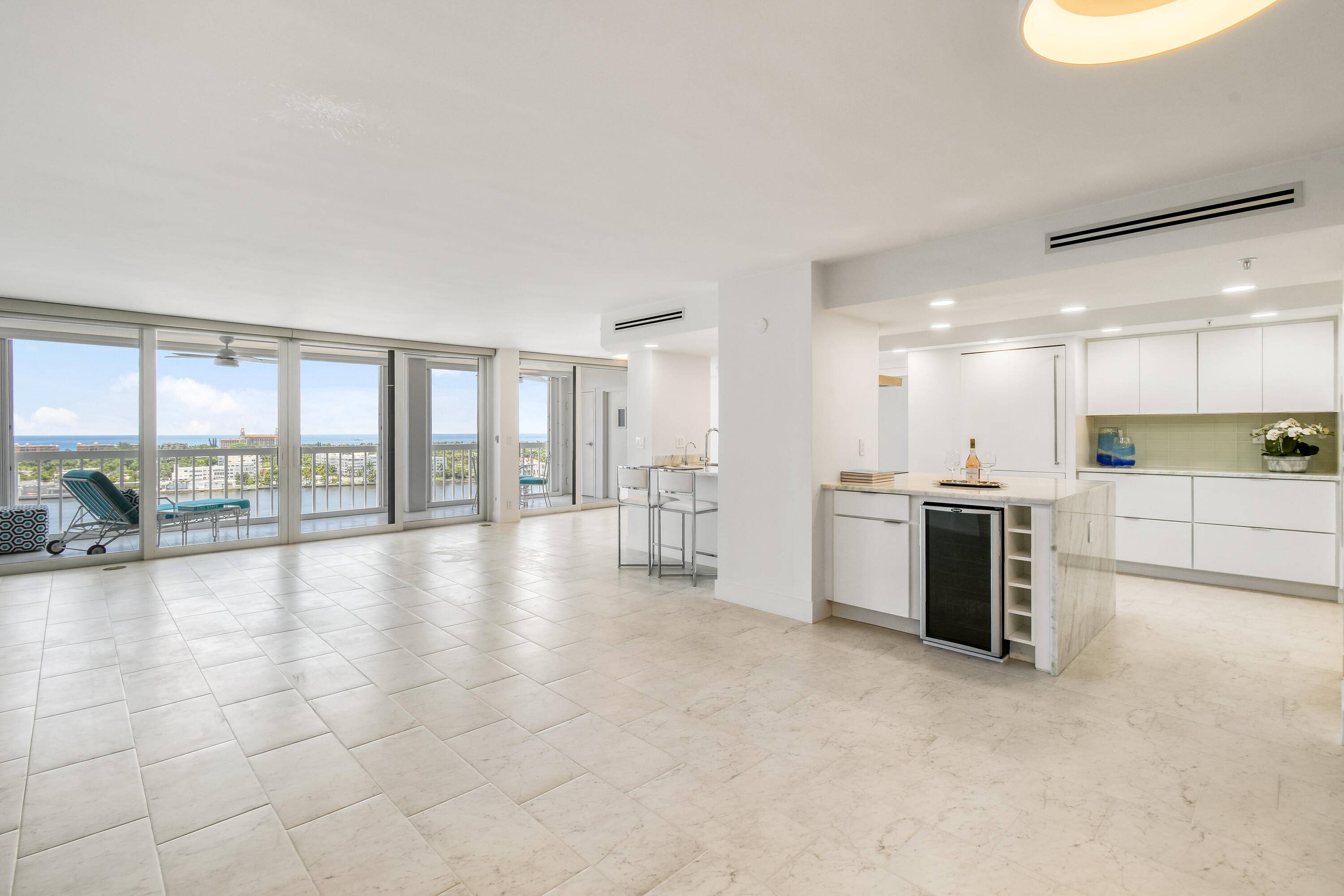 Beautifully renovated 2 Bedroom 2 Bath unit with spectacular views of the Intracoastal, Ocean, and Palm Beach.