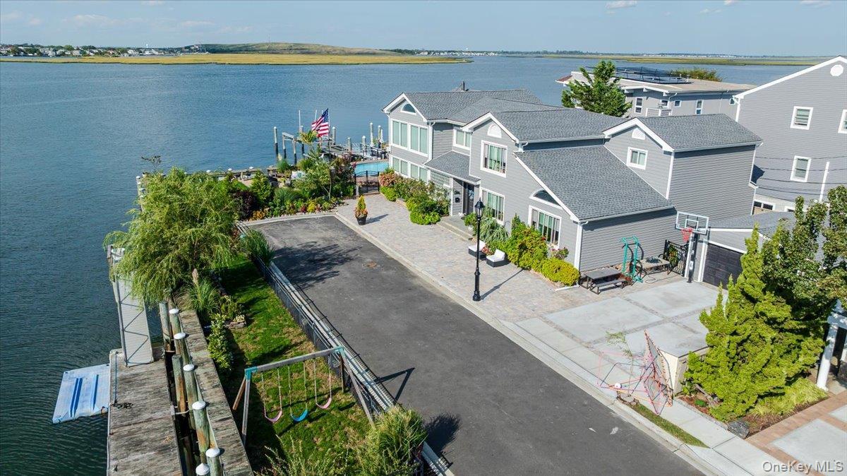 Bird's eye view of a nearby body of water