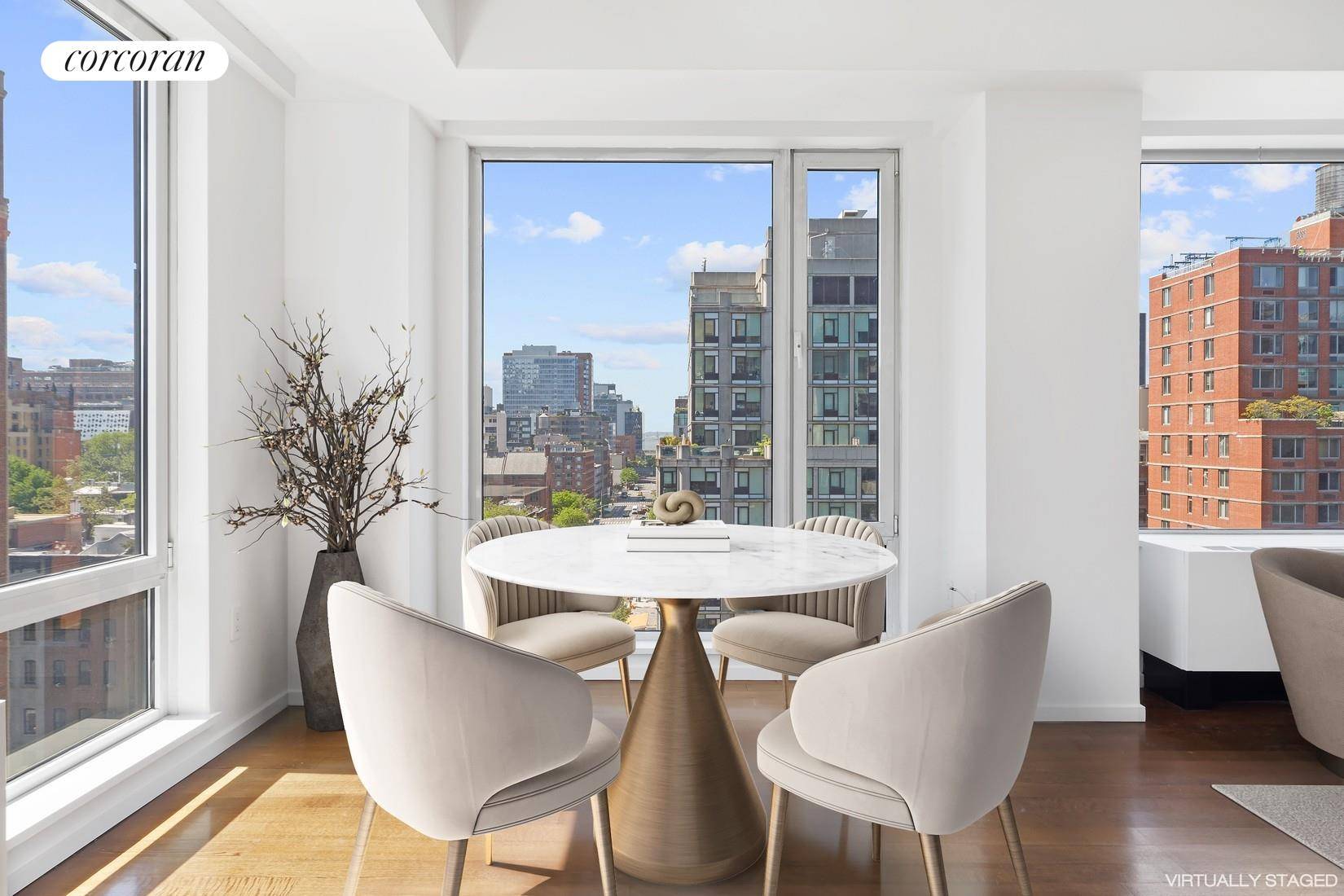 Floating high above the West Chelsea Gallery District and Highline Park, this corner 1, 421sf two bedroom and two bath doorman condominium offers open views over the Chelsea Historic District ...