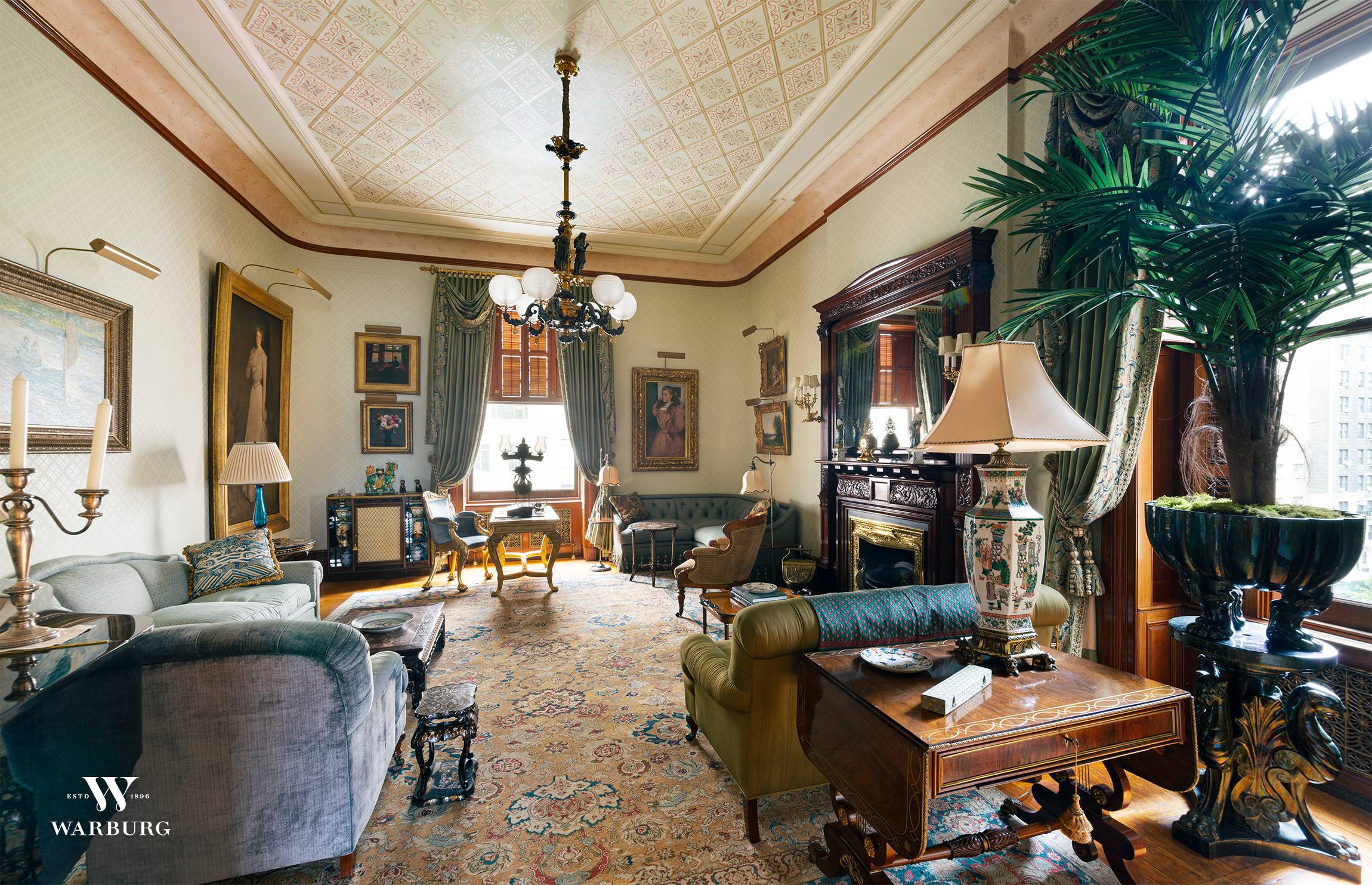 Meticulously restored three bedroom apartment at The Dakota beaming with historic character and detail, five wood burning fireplaces, soaring 14' ceilings, and countless modern day appointments catering to today's lifestyles.