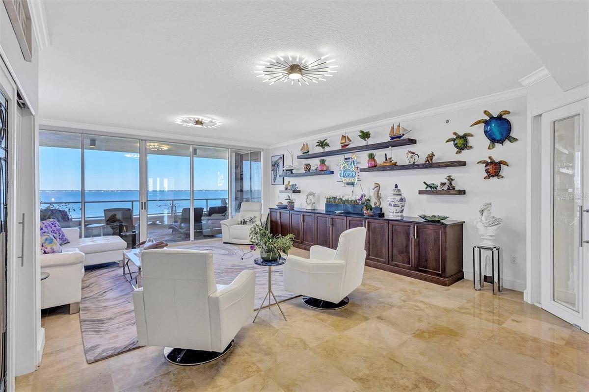 East Exposure from Living Room directly on Sarasota Bay with views of the Sarasota city skyline.