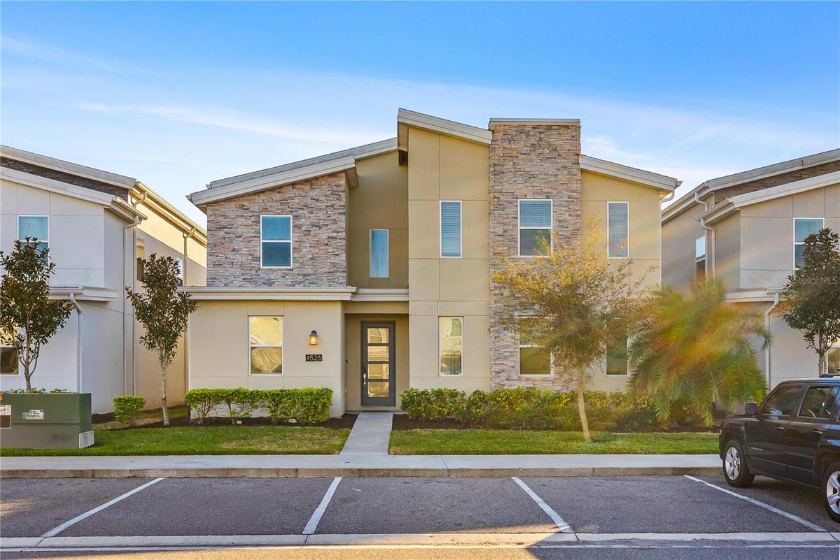 Home exterior with parking spaces