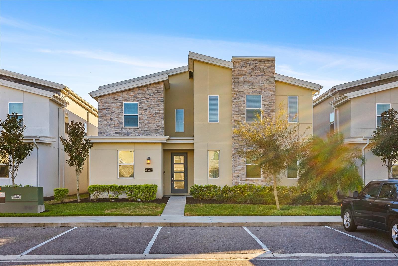 Home exterior with parking spaces
