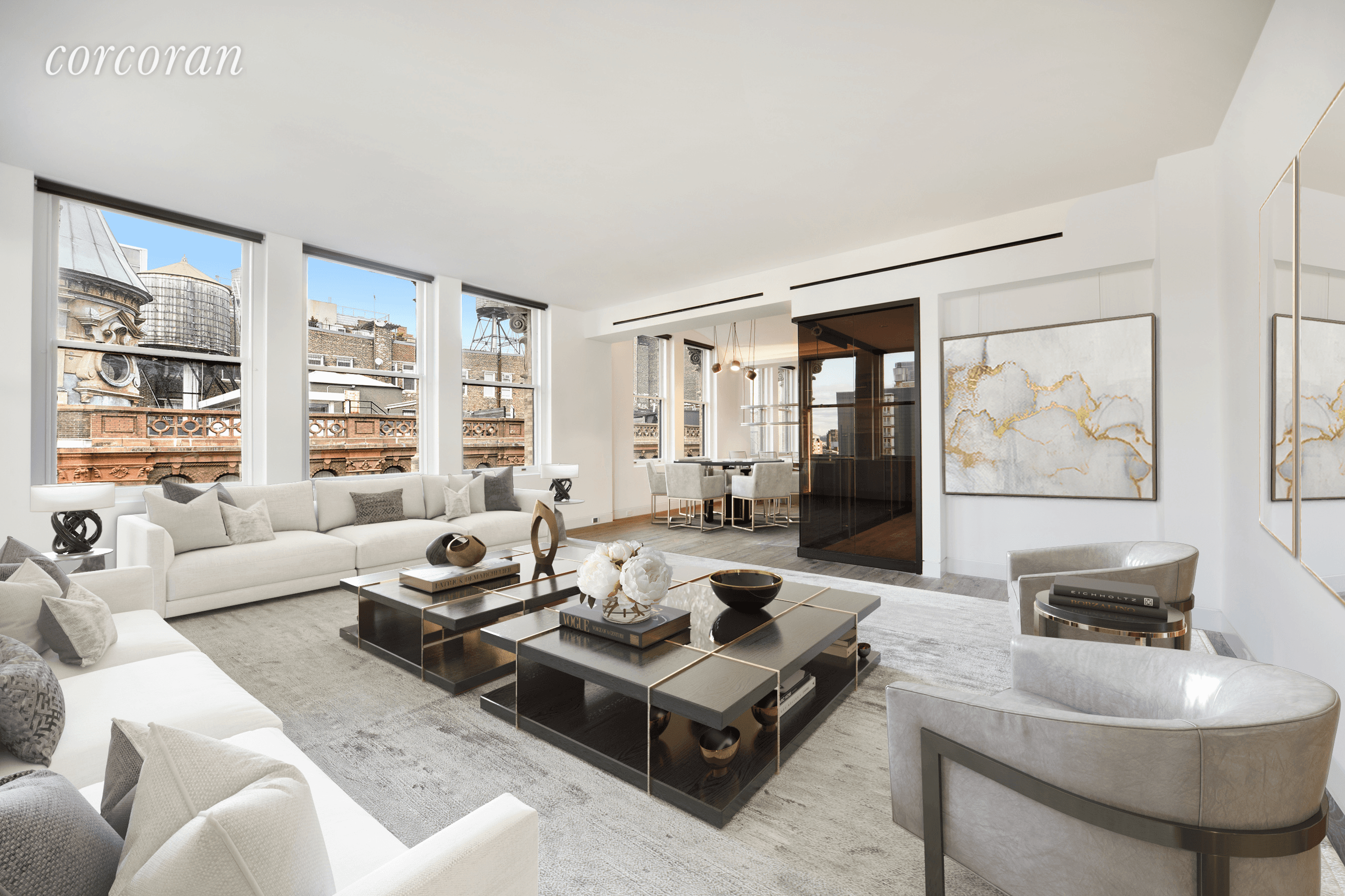 This newly renovated three bedroom, three bathroom penthouse loft blends luxurious, custom finishes with incredible, original details making this a one of a kind penthouse located in prime Noho.