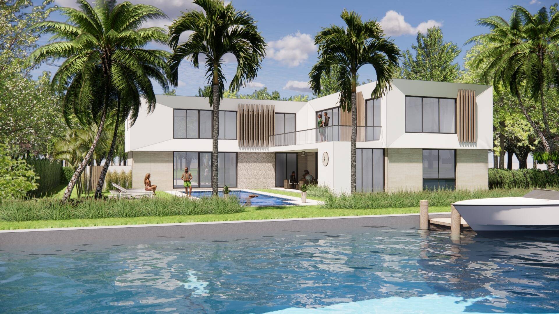 Spectacular New Construction Waterfront Modern home on sought after Ibis Isle of Palm Beach.