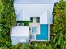 Aerial view of the main house, casita and pool area.